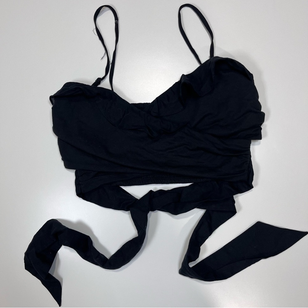 Anthropologie Black smocked Crop Top